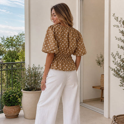 🛍️ 50% Off – Women's Polka-Dot Top – fitted cut, 3/4 sleeves & versatile – for modern everyday style 🌸