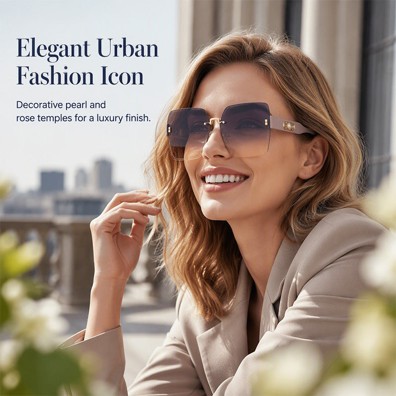 🕶️ -50% OFF! ✨ Women's Rimless Square Sunglasses – HD UV400 Resin & Metal – Oversized Design with Decorative Pearls for a Chic Urban Look 💎