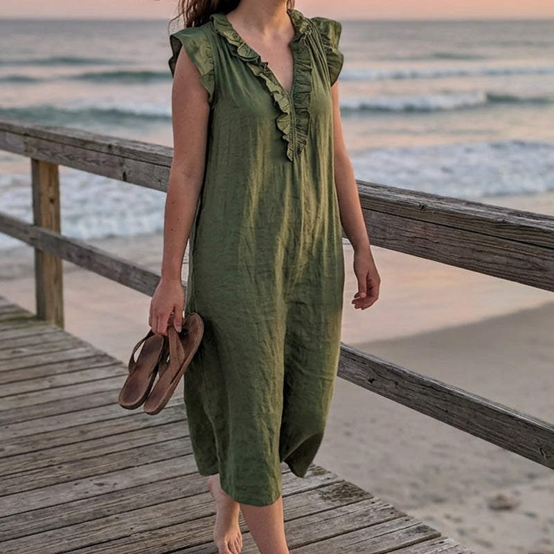 📢📢2026 HOT SALE !!🔥Women's Casual Sleeveless V-Neck Ruffle Dress