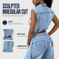 📢📢2026 HOT SALE !!🔥Women Sleeveless High Slit Denim Vest Dress Longline Jean Jacket