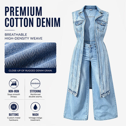 📢📢2026 HOT SALE !!🔥Women Sleeveless High Slit Denim Vest Dress Longline Jean Jacket