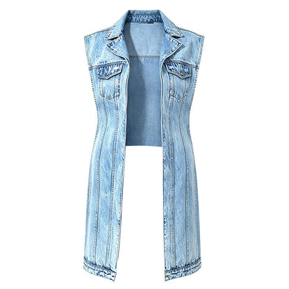 📢📢2026 HOT SALE !!🔥Women Sleeveless High Slit Denim Vest Dress Longline Jean Jacket