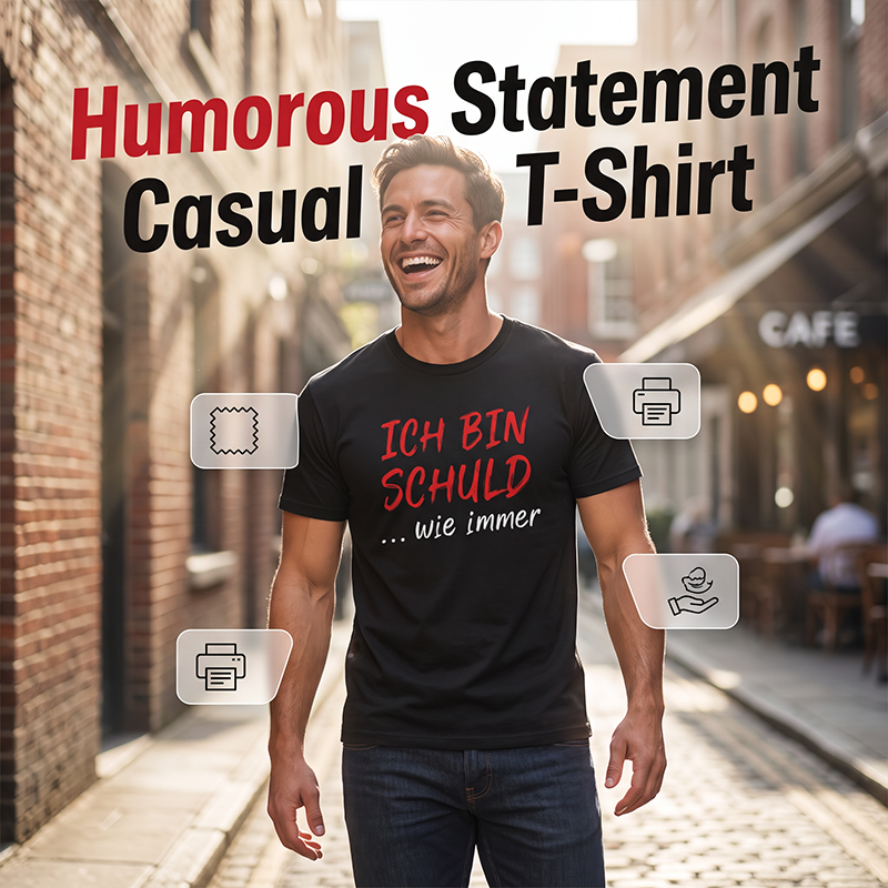 🔥2026 Bestseller🔥Funny German Slogan Men's Black T-Shirt Casual Short Sleeve Crew Neck Top