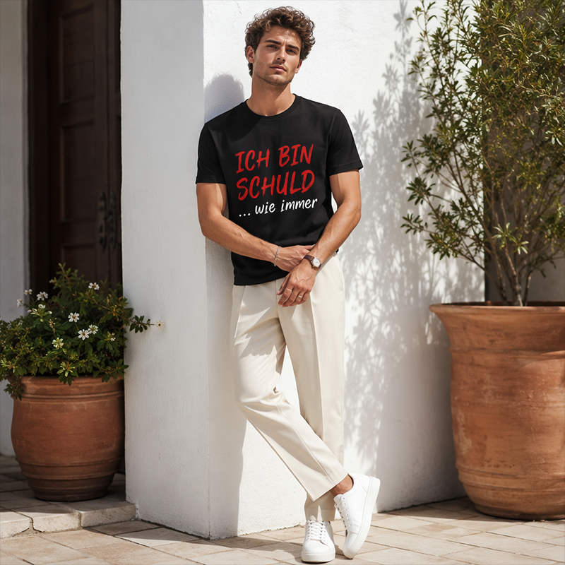 🔥2026 Bestseller🔥Funny German Slogan Men's Black T-Shirt Casual Short Sleeve Crew Neck Top