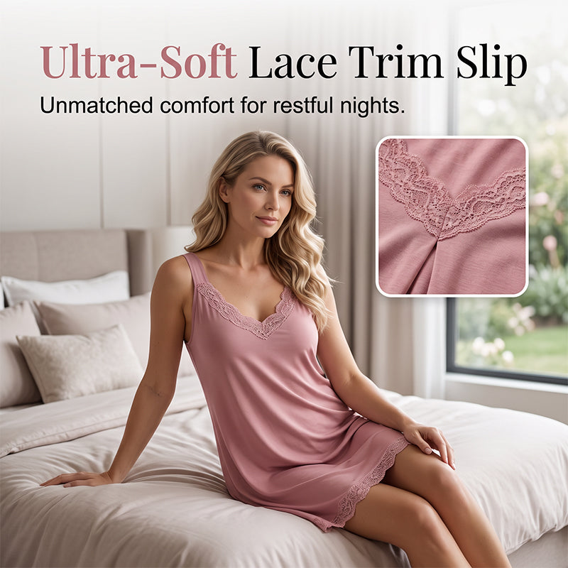 🥳2026 HOT SALE🥳💞Women's Lace V-Neck Nightdress Loose Modal Slip Sleepwear