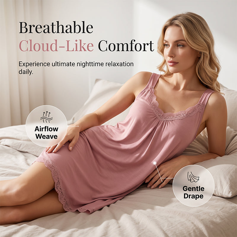 🥳2026 HOT SALE🥳💞Women's Lace V-Neck Nightdress Loose Modal Slip Sleepwear