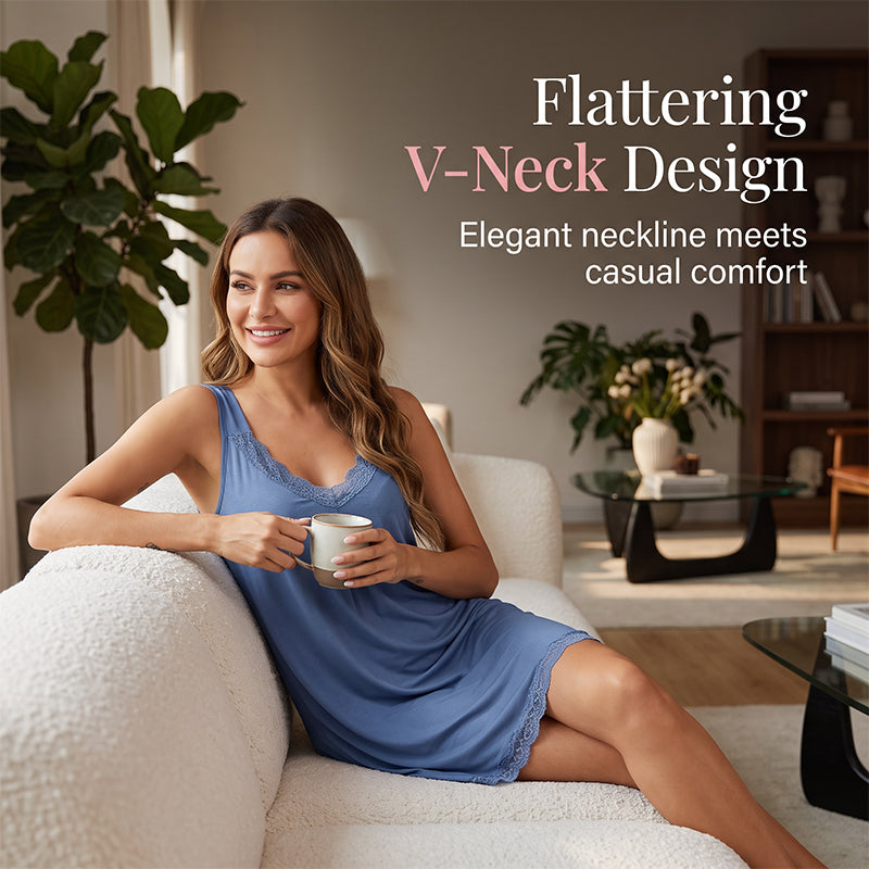 🥳2026 HOT SALE🥳💞Women's Lace V-Neck Nightdress Loose Modal Slip Sleepwear