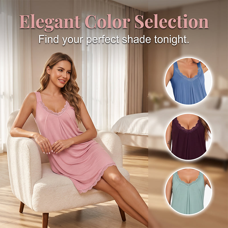🥳2026 HOT SALE🥳💞Women's Lace V-Neck Nightdress Loose Modal Slip Sleepwear