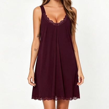 🥳2026 HOT SALE🥳💞Women's Lace V-Neck Nightdress Loose Modal Slip Sleepwear