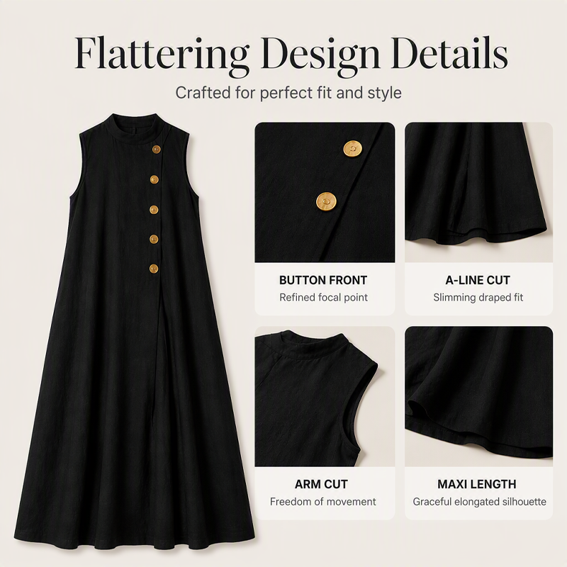 ✨Women's Chic Sleeveless Button Maxi Dress – Elegant Flowing Fit For Effortless Everyday Style🤍
