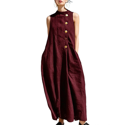 ✨Women's Chic Sleeveless Button Maxi Dress – Elegant Flowing Fit For Effortless Everyday Style🤍