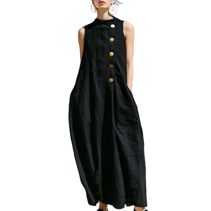 ✨Women's Chic Sleeveless Button Maxi Dress – Elegant Flowing Fit For Effortless Everyday Style🤍