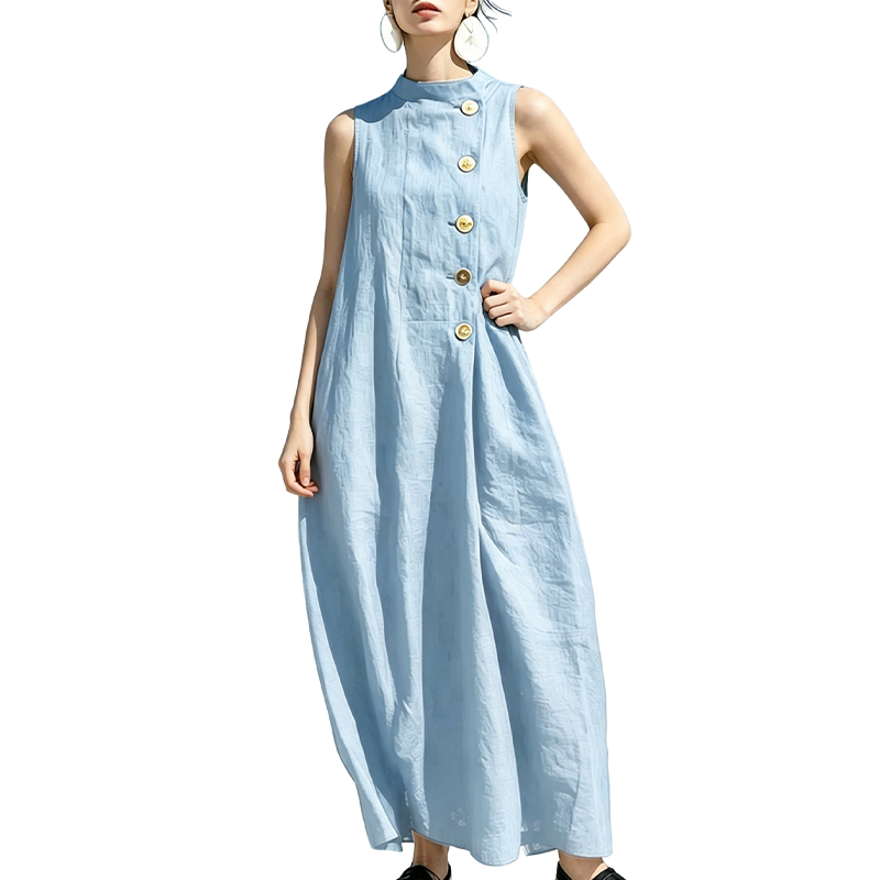 ✨Women's Chic Sleeveless Button Maxi Dress – Elegant Flowing Fit For Effortless Everyday Style🤍