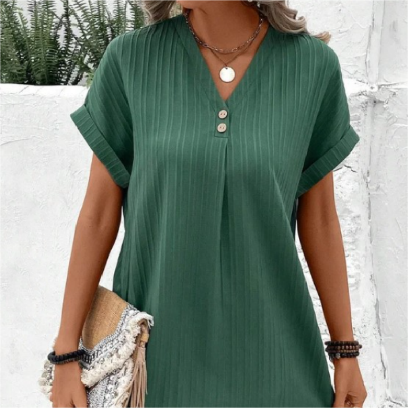 📢📢2026 HOT SALE !!🔥Simple Solid Color V-Neck Short Sleeve Dress for Women