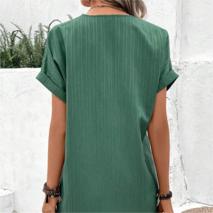 📢📢2026 HOT SALE !!🔥Simple Solid Color V-Neck Short Sleeve Dress for Women