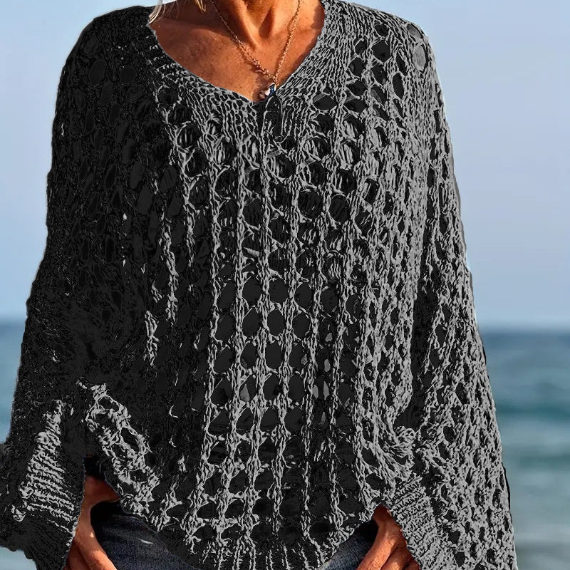 Women’s Casual Solid Color Crochet Knit Top