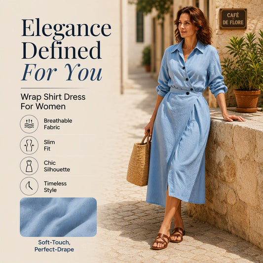 🛍️2026 New Arrival👗Women's Lapel Wrap Midi Shirt Dress with Pockets