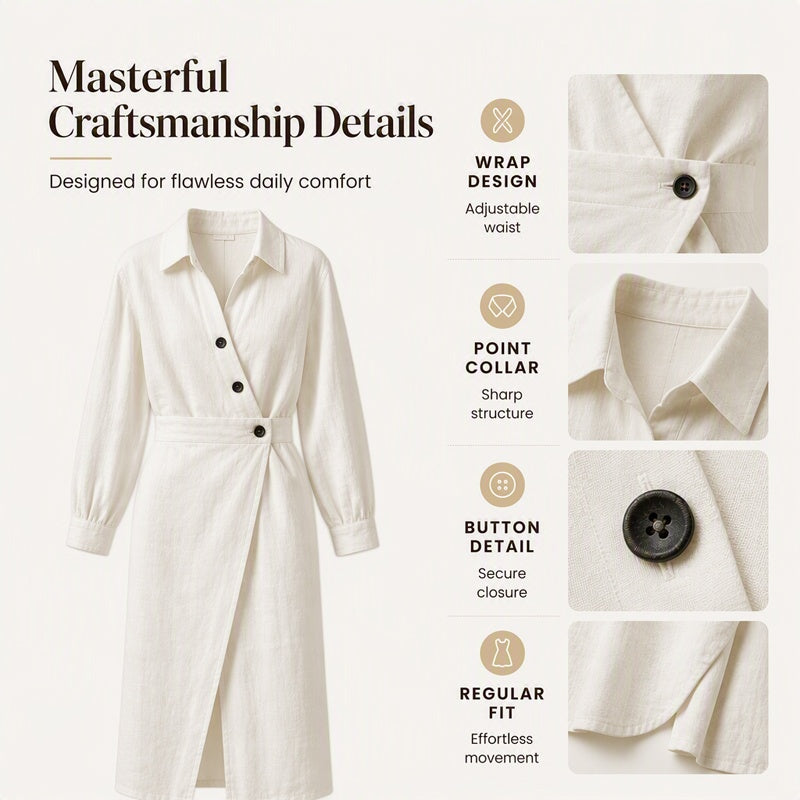 🛍️2026 New Arrival👗Women's Lapel Wrap Midi Shirt Dress with Pockets