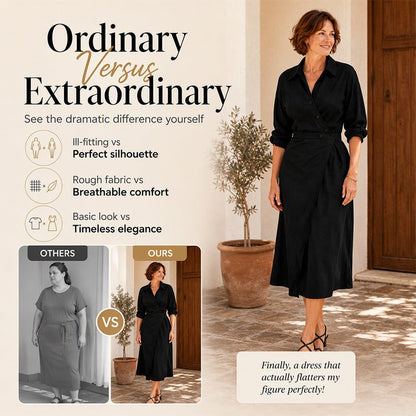 🛍️2026 New Arrival👗Women's Lapel Wrap Midi Shirt Dress with Pockets