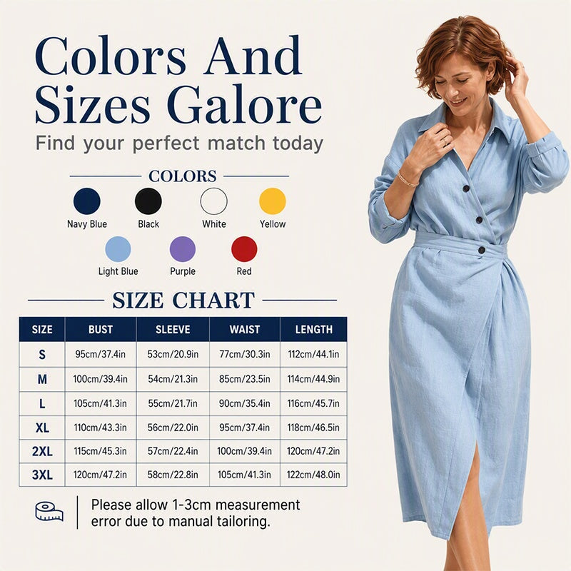 🛍️2026 New Arrival👗Women's Lapel Wrap Midi Shirt Dress with Pockets