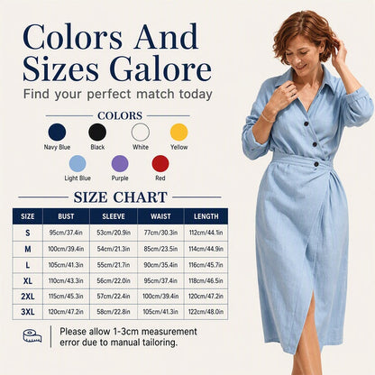🛍️2026 New Arrival👗Women's Lapel Wrap Midi Shirt Dress with Pockets