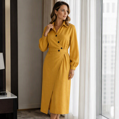 🛍️2026 New Arrival👗Women's Lapel Wrap Midi Shirt Dress with Pockets