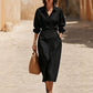 🛍️2026 New Arrival👗Women's Lapel Wrap Midi Shirt Dress with Pockets