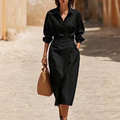 🛍️2026 New Arrival👗Women's Lapel Wrap Midi Shirt Dress with Pockets