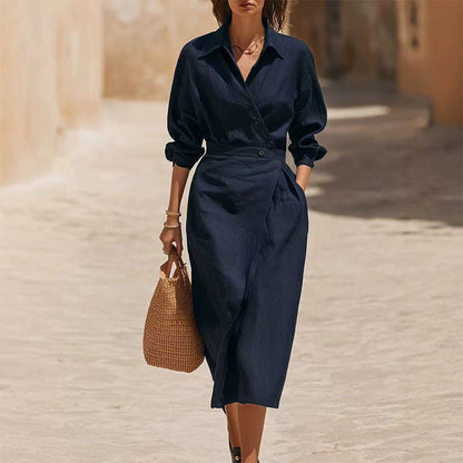 🛍️2026 New Arrival👗Women's Lapel Wrap Midi Shirt Dress with Pockets