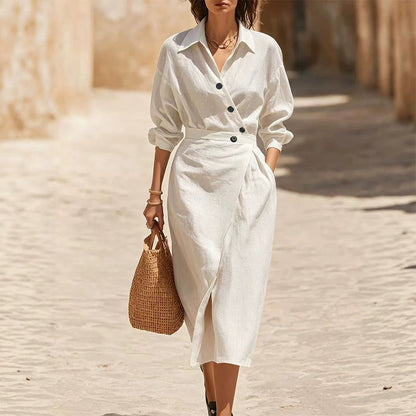 🛍️2026 New Arrival👗Women's Lapel Wrap Midi Shirt Dress with Pockets