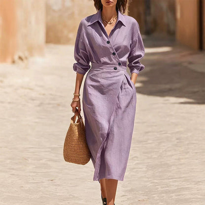 🛍️2026 New Arrival👗Women's Lapel Wrap Midi Shirt Dress with Pockets