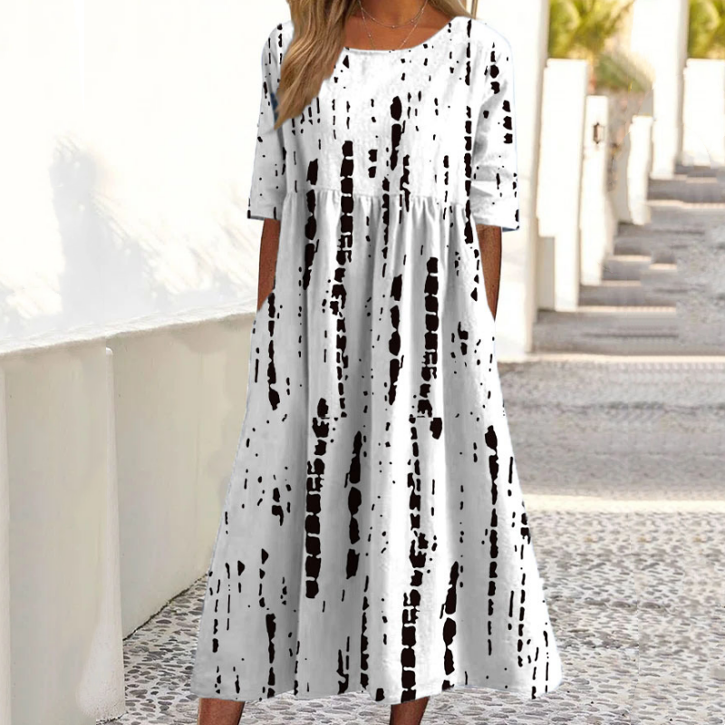 🎉 2026 Sale — Over 30,000 Sold! 💞 Women’s Elegant Floral Print Round-Neck Long Dress