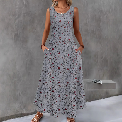 🥳2026 HOT SALE🥳💞Women's Floral Print Sleeveless Maxi Dress with Pockets