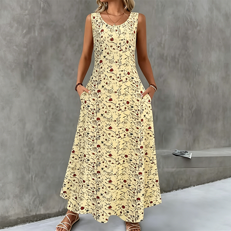 🥳2026 HOT SALE🥳💞Women's Floral Print Sleeveless Maxi Dress with Pockets