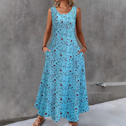 🥳2026 HOT SALE🥳💞Women's Floral Print Sleeveless Maxi Dress with Pockets