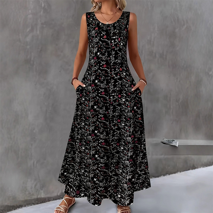 🥳2026 HOT SALE🥳💞Women's Floral Print Sleeveless Maxi Dress with Pockets