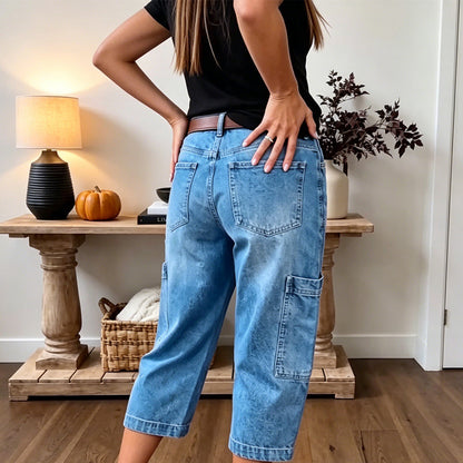 👖 LIMITED-TIME 35% OFF! ✨ Women's Casual Stretchy Cropped Denim Pants – Barrel Fit, Mid-Waist, Multi-Pockets 🌿