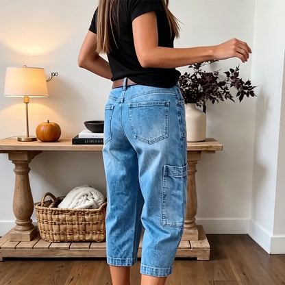 👖 LIMITED-TIME 35% OFF! ✨ Women's Casual Stretchy Cropped Denim Pants – Barrel Fit, Mid-Waist, Multi-Pockets 🌿
