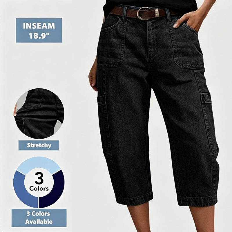 👖 LIMITED-TIME 35% OFF! ✨ Women's Casual Stretchy Cropped Denim Pants – Barrel Fit, Mid-Waist, Multi-Pockets 🌿