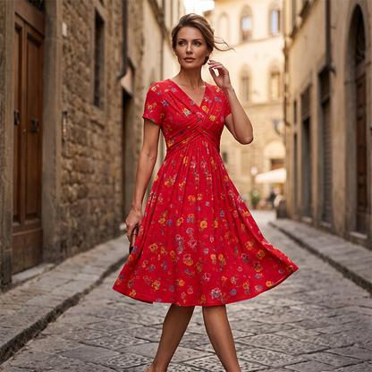 💃💃Summer Hot Sale 70% OFF🌿⏳Women's V-Neck Floral Print Dress with Twist Waist