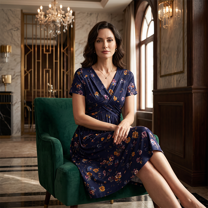 💃💃Summer Hot Sale 70% OFF🌿⏳Women's V-Neck Floral Print Dress with Twist Waist