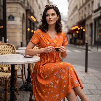 💃💃Summer Hot Sale 70% OFF🌿⏳Women's V-Neck Floral Print Dress with Twist Waist