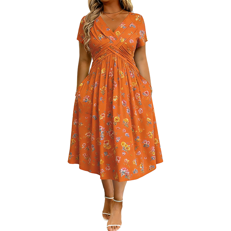 💃💃Summer Hot Sale 70% OFF🌿⏳Women's V-Neck Floral Print Dress with Twist Waist
