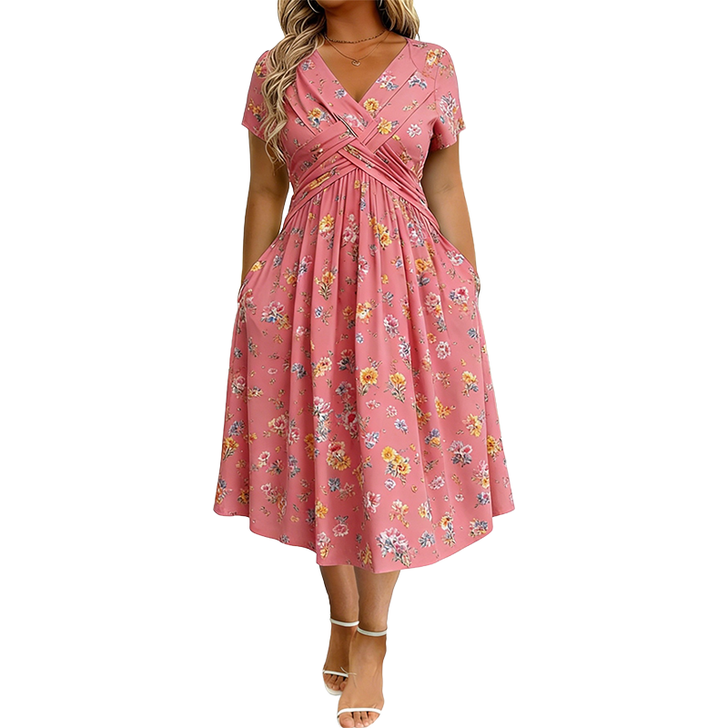 💃💃Summer Hot Sale 70% OFF🌿⏳Women's V-Neck Floral Print Dress with Twist Waist