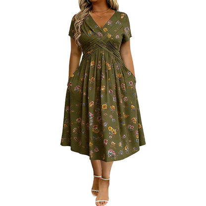 💃💃Summer Hot Sale 70% OFF🌿⏳Women's V-Neck Floral Print Dress with Twist Waist