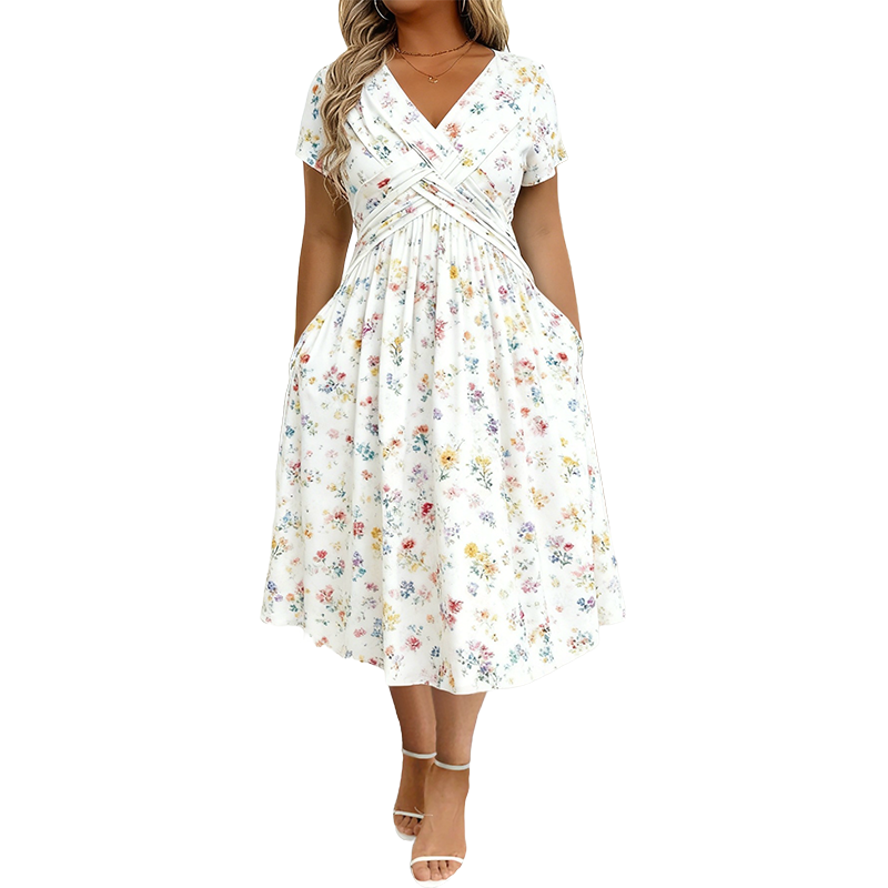 💃💃Summer Hot Sale 70% OFF🌿⏳Women's V-Neck Floral Print Dress with Twist Waist