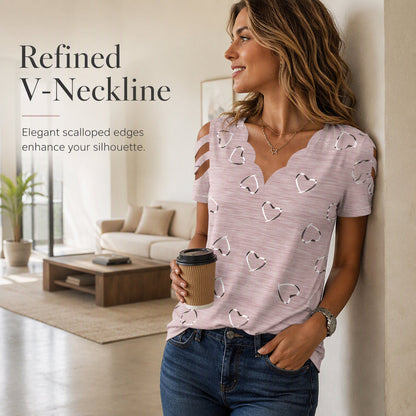 Bestseller🏆 Scalloped Heart Print Top👚Breathable Comfort & Versatile Style in 6 Colors