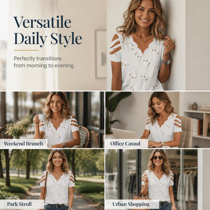 Bestseller🏆 Scalloped Heart Print Top👚Breathable Comfort & Versatile Style in 6 Colors