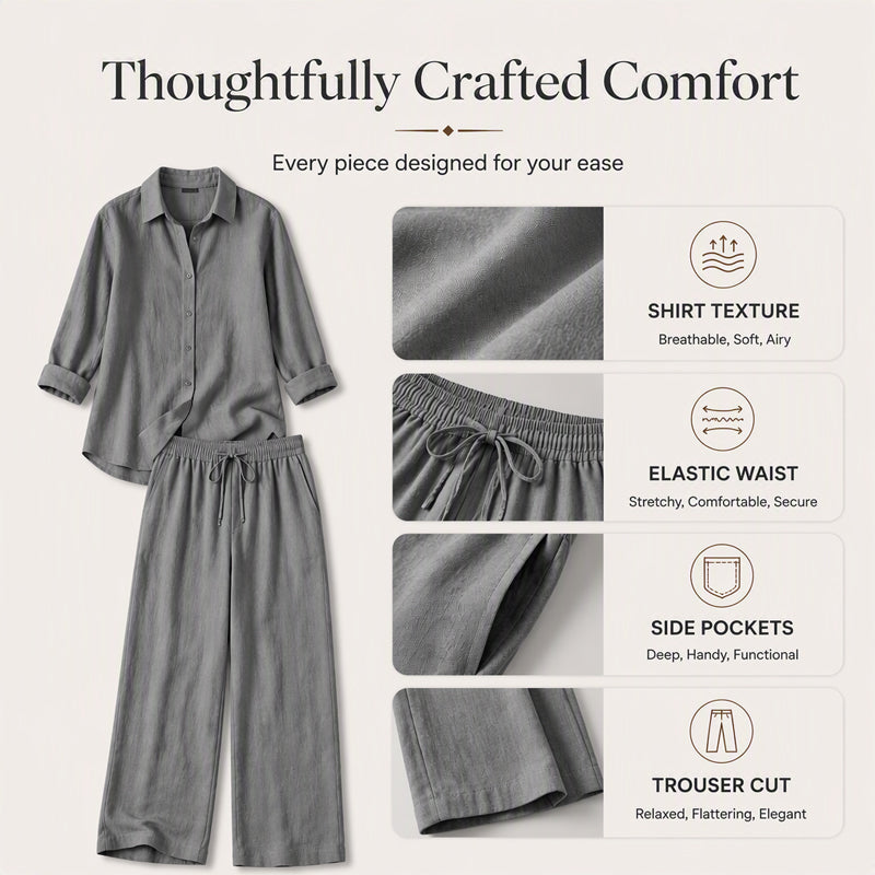 ⌛Limited-Time Offer🔥Bestseller👚 Casual Shirt & Wide-Leg Pants Set – Effortless Coordination & All-Day Comfort for Every Look