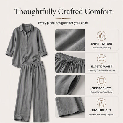 ⌛Limited-Time Offer🔥Bestseller👚 Casual Shirt & Wide-Leg Pants Set – Effortless Coordination & All-Day Comfort for Every Look